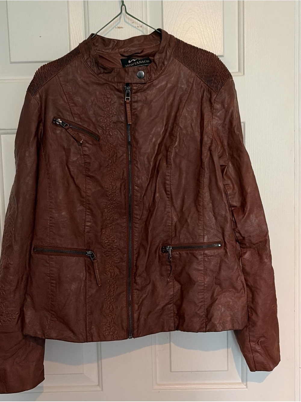 Women’s Montanaco leather moto jacket size medium floral embroidery